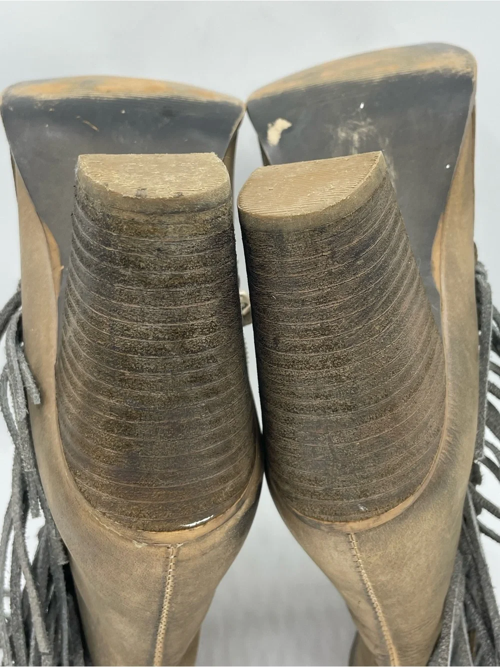 Diba True Jilly Ann Fringe Leather Ankle Boots in Taupe/Tan.